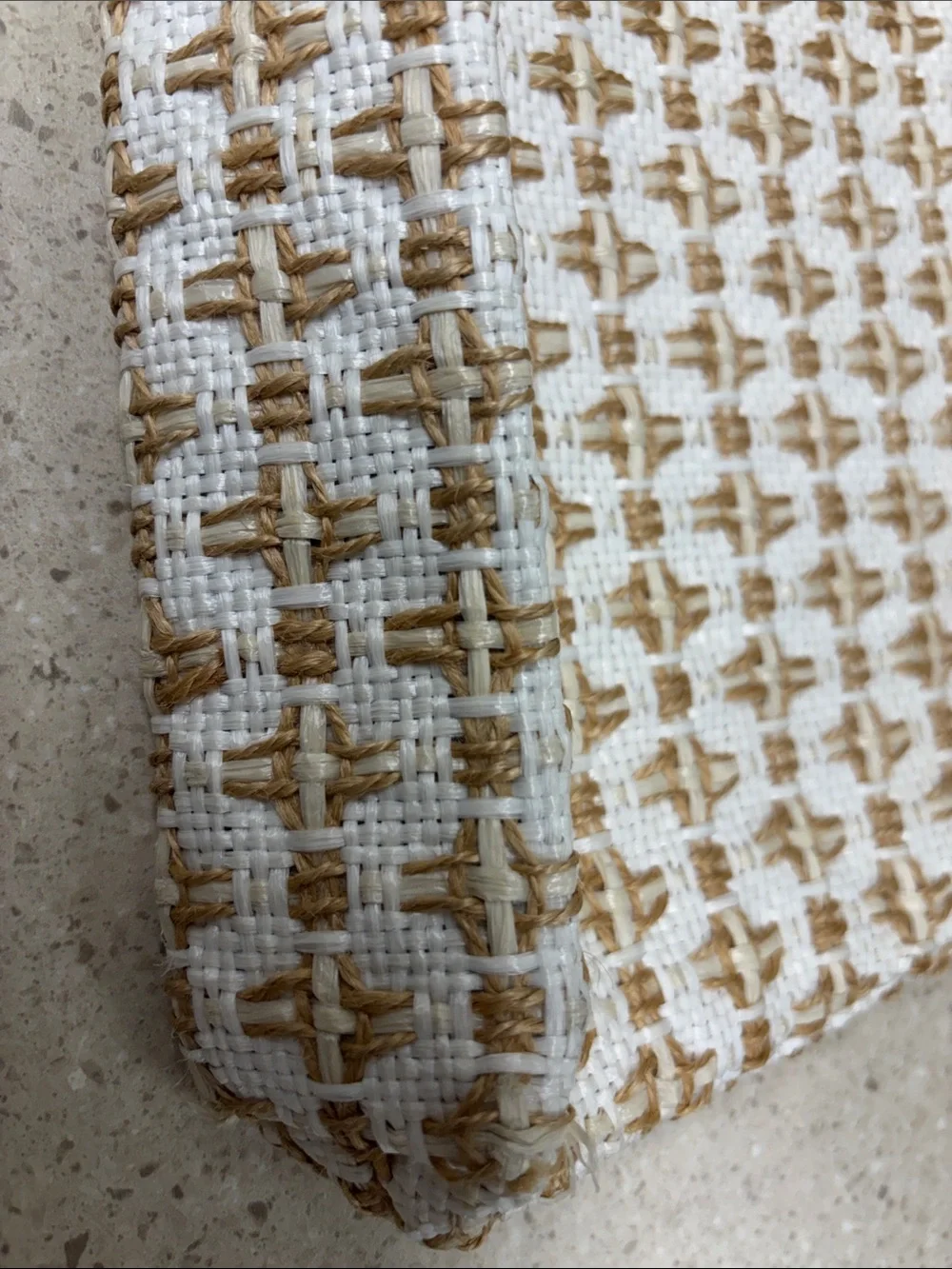 Vintage Woven Straw-Pattern Clutch White and Tan 33 East Imports Made in Japan